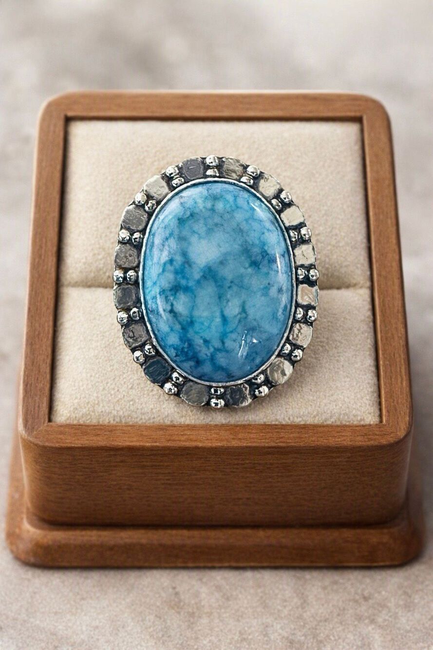 Dendrite Silver Ring – Natural Gemstone Unique Branch Pattern Statement Jewelry